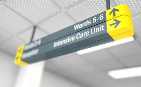 Intensive care unit hospital sign reading: Wards 5-6 and Intensive Care Unit 